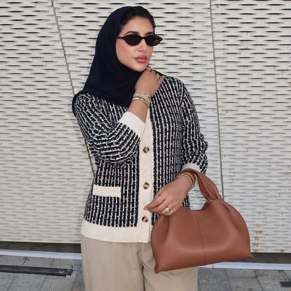 Clevora Textured Knit Tweed Style Cardigan