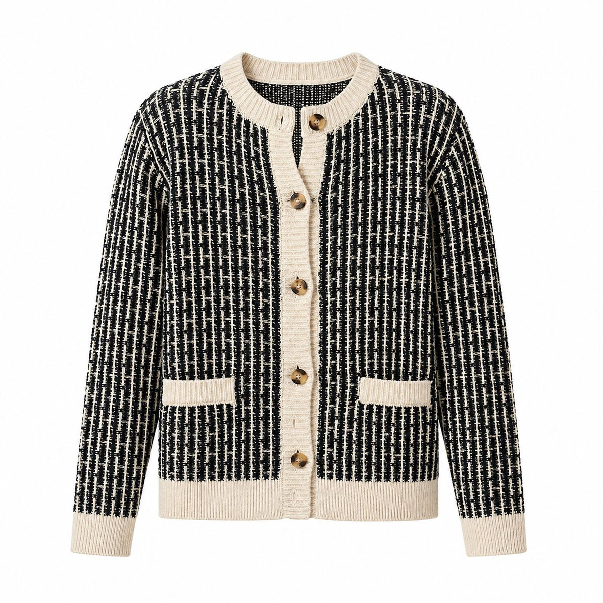 Clevora Textured Knit Tweed Style Cardigan