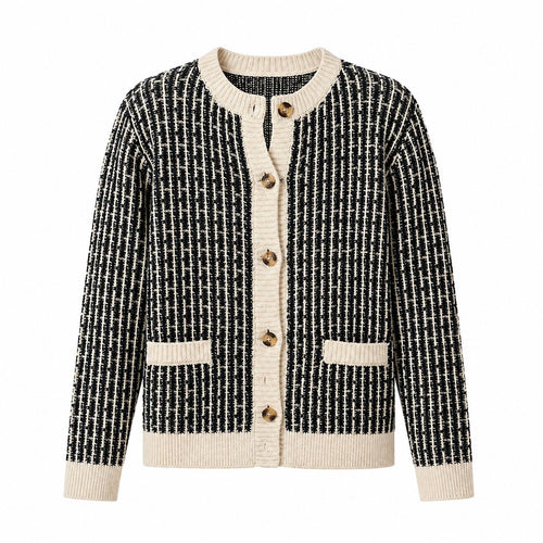 Clevora Textured Knit Tweed Style Cardigan