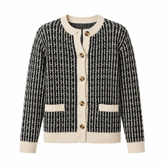 Clevora Textured Knit Tweed Style Cardigan