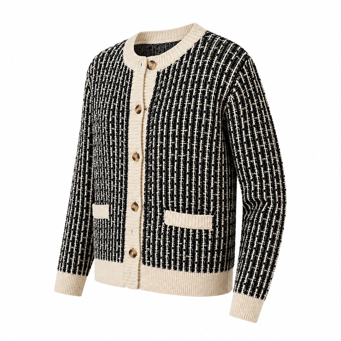 Clevora Textured Knit Tweed Style Cardigan